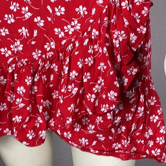 J Crew Mercantile Red Ditsy Floral Faux Wrap V Neck Ruffle Mini Dress Sz 4 - Picture 6 of 13